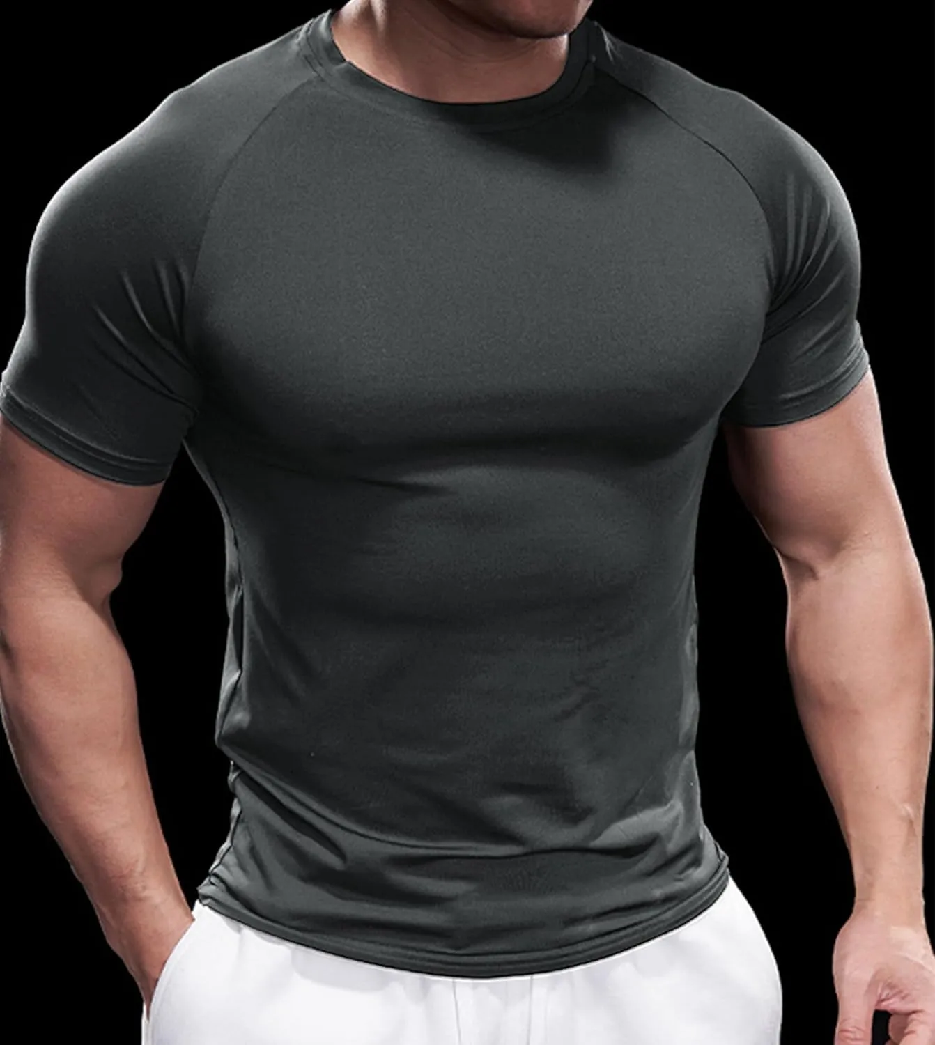 Fioboc Compression Shirts Active Crew Neck Tee Moisture Wicking Quick Dry Gym Running Shirts S-4XL