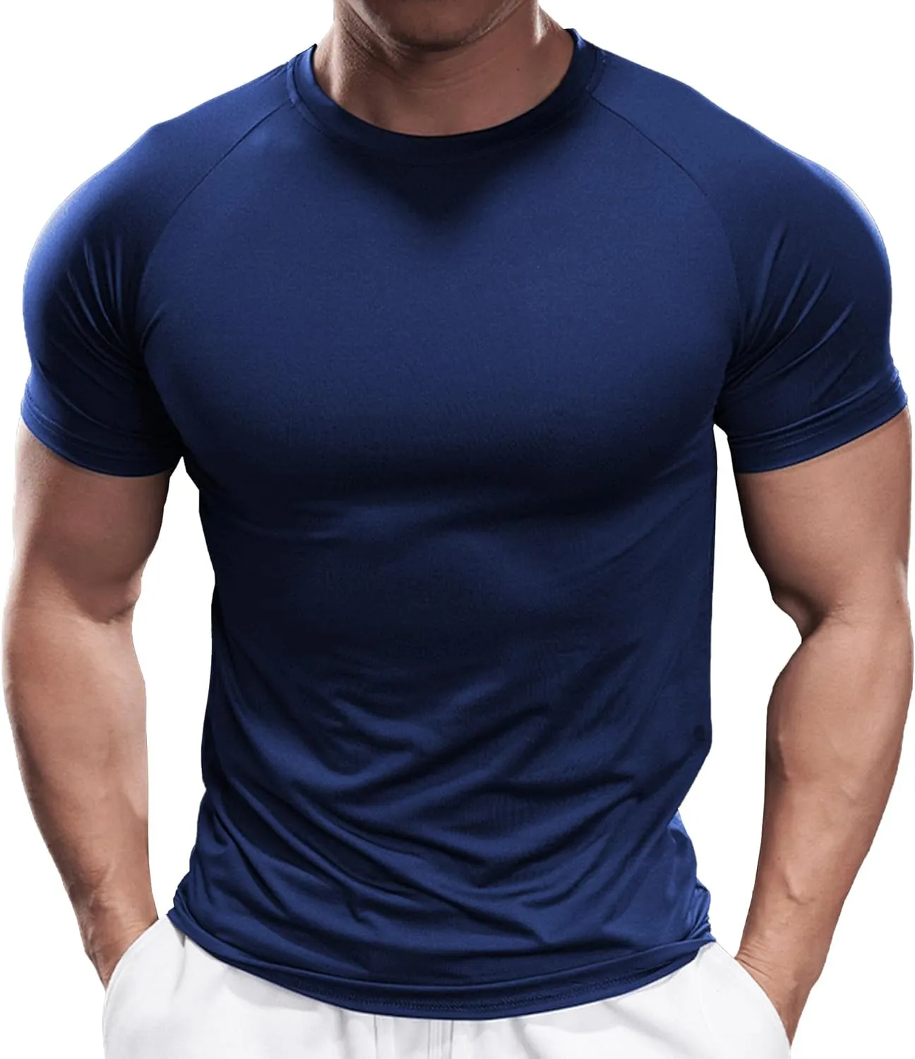 Fioboc Compression Shirts Active Crew Neck Tee Moisture Wicking Quick Dry Gym Running Shirts S-4XL