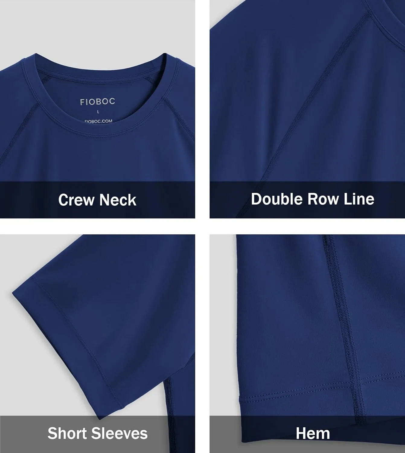 Fioboc Compression Shirts Active Crew Neck Tee Moisture Wicking Quick Dry Gym Running Shirts S-4XL