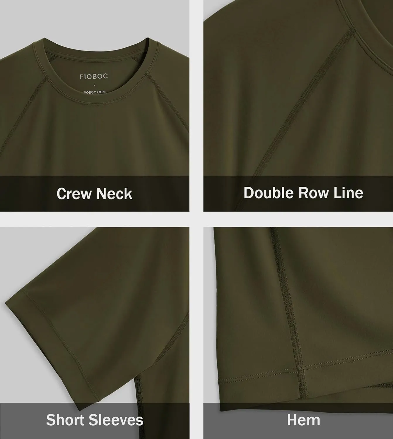 Fioboc Compression Shirts Active Crew Neck Tee Moisture Wicking Quick Dry Gym Running Shirts S-4XL