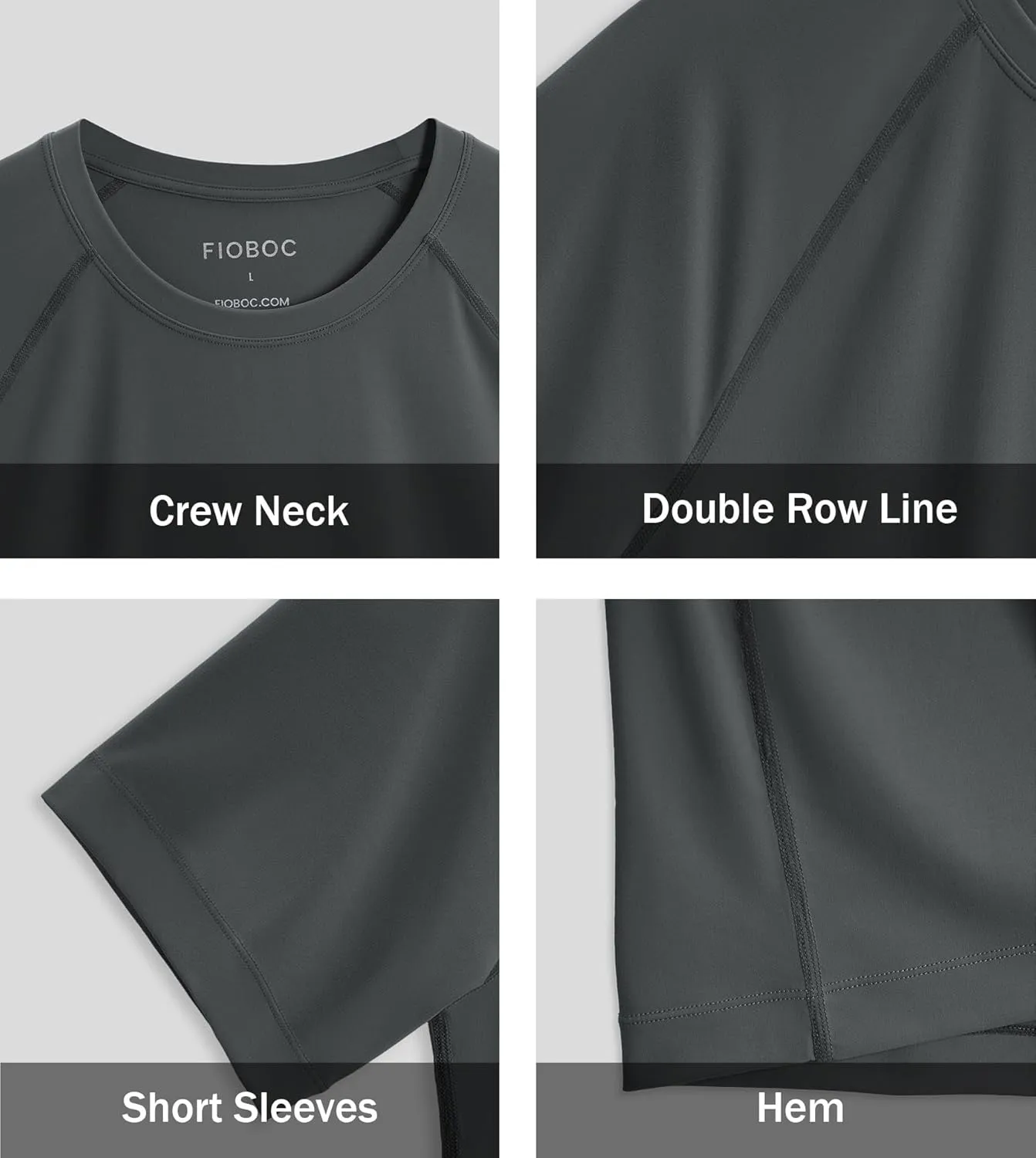 Fioboc Compression Shirts Active Crew Neck Tee Moisture Wicking Quick Dry Gym Running Shirts S-4XL