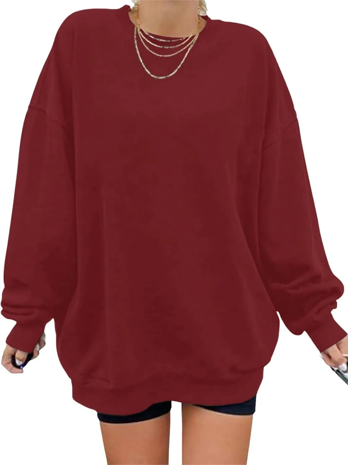 GEMLON Womens Oversized Long Sleeve Sweatshirts Pure Color Crewneck Sweatshirt Casual Pullover Shirt