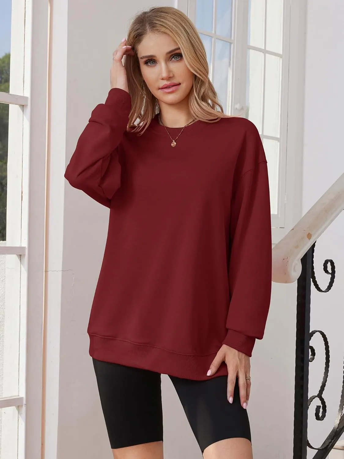 GEMLON Womens Oversized Long Sleeve Sweatshirts Pure Color Crewneck Sweatshirt Casual Pullover Shirt