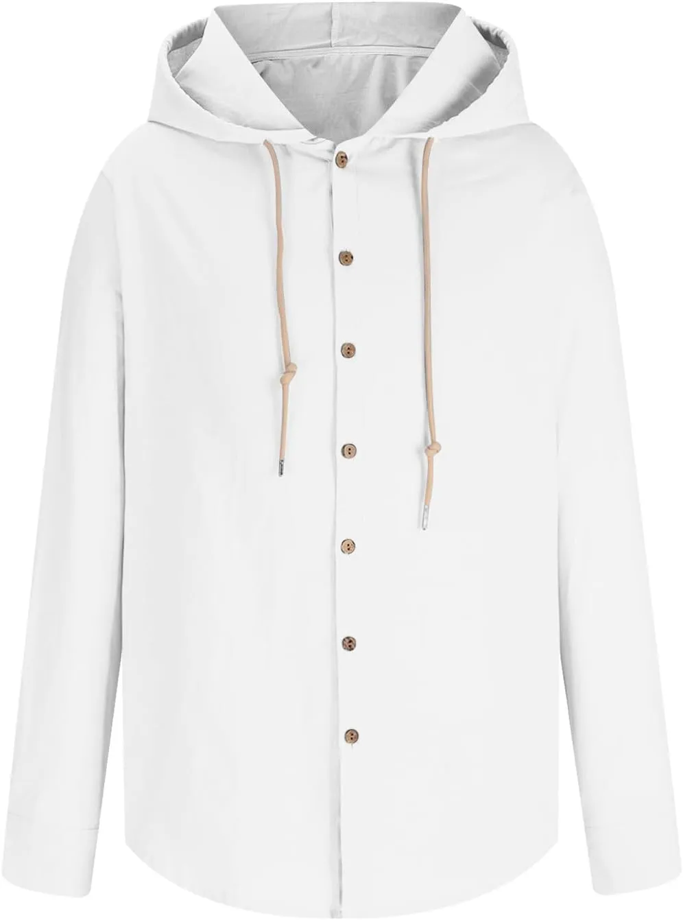 generic Mens Long Sleeve Linen Shirts Drawstring Hooded Sweatshirt Casual Fall Button Shirts Boys Trendy Streetwear Loose Fit