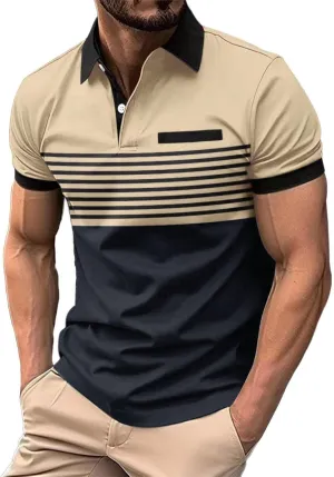 Golf Polo Shirt for Men Moisture Wicking Performance Quick Dry Tee Casual Work Stand Collar Summer Henley Shirts