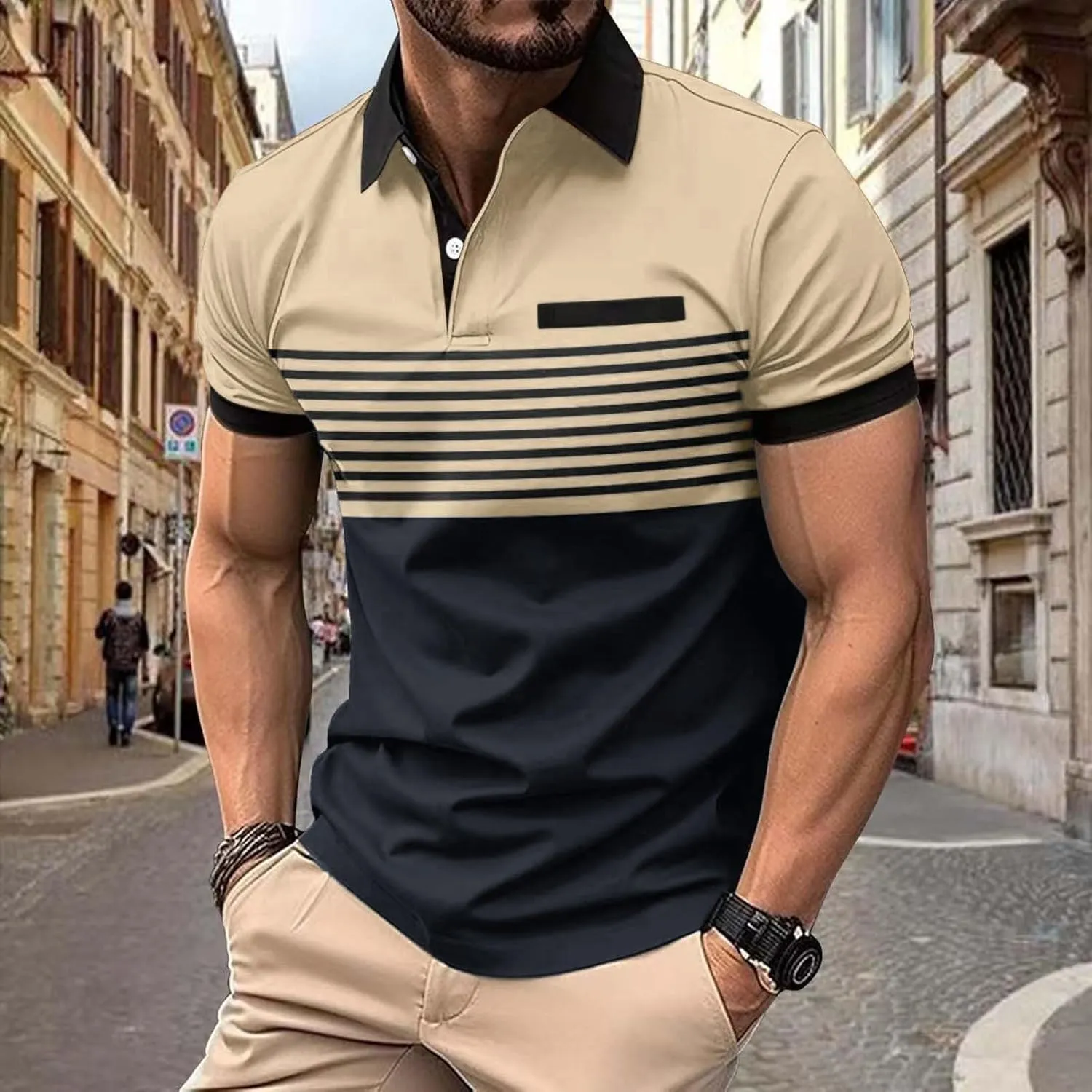 Golf Polo Shirt for Men Moisture Wicking Performance Quick Dry Tee Casual Work Stand Collar Summer Henley Shirts