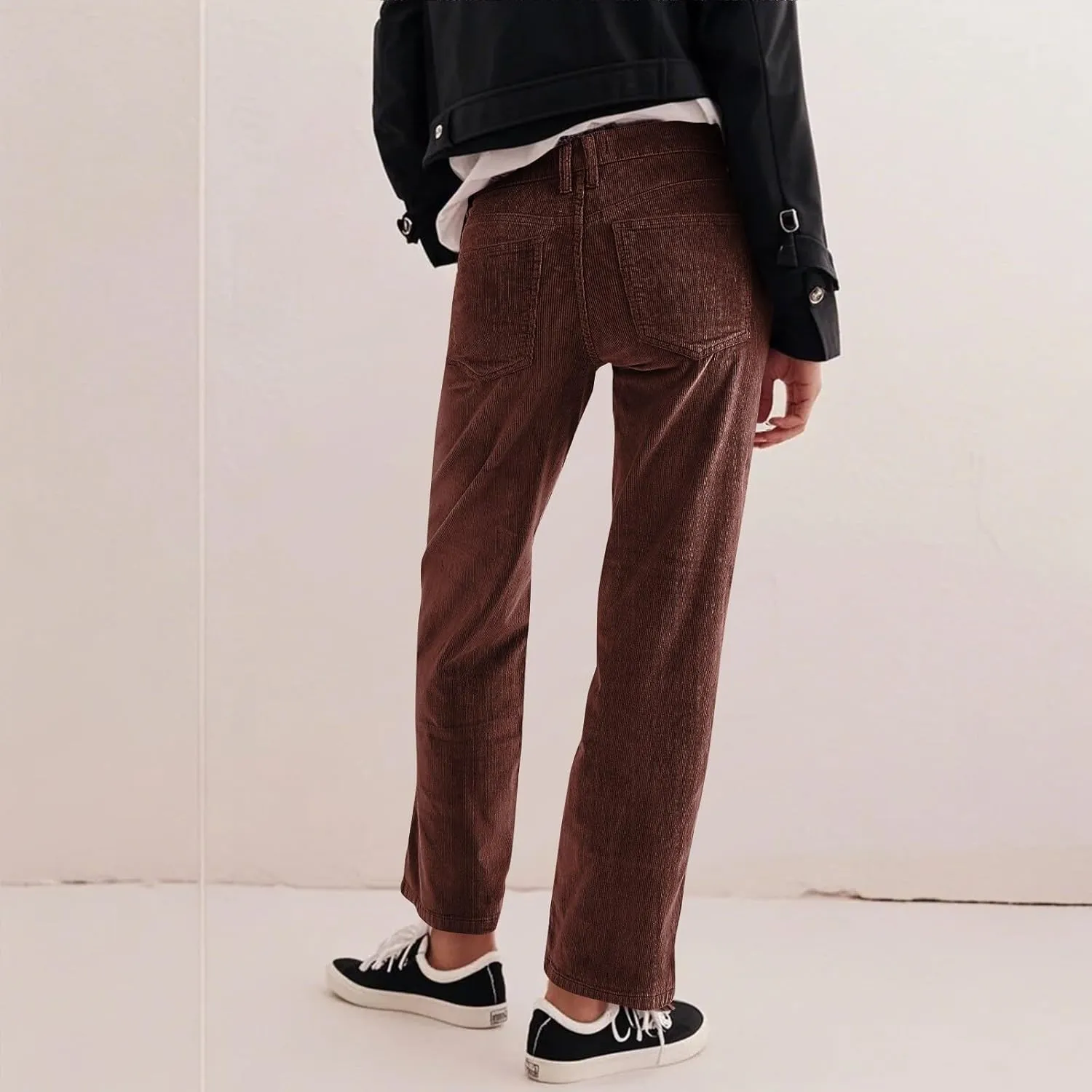 Gumipy Womens Corduroy Pants Trendy Casual Trousers Pants Loose Comfy Mid Rise Straight Leg Pants Lounge Pants with Pockets