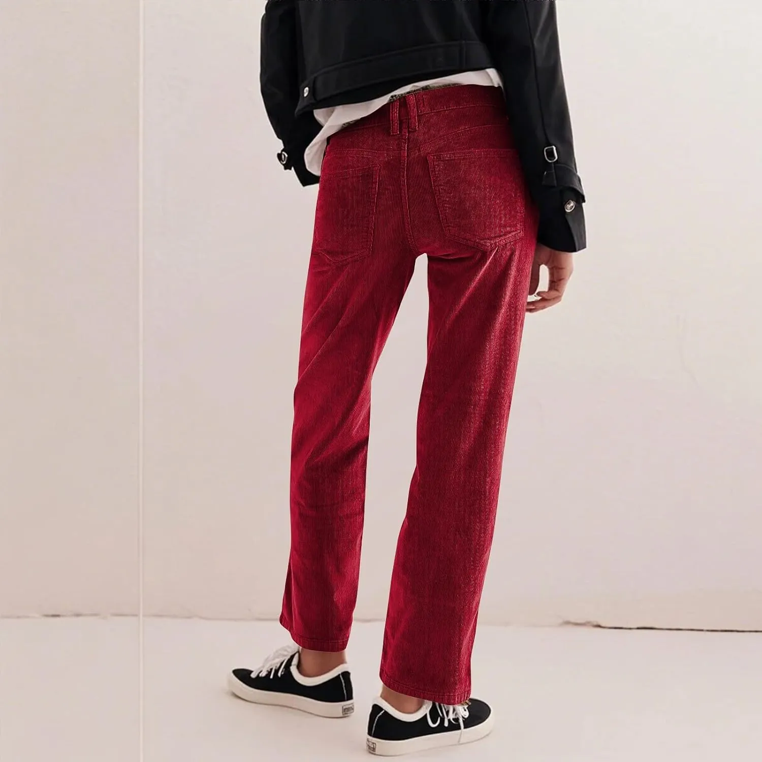 Gumipy Womens Corduroy Pants Trendy Casual Trousers Pants Loose Comfy Mid Rise Straight Leg Pants Lounge Pants with Pockets
