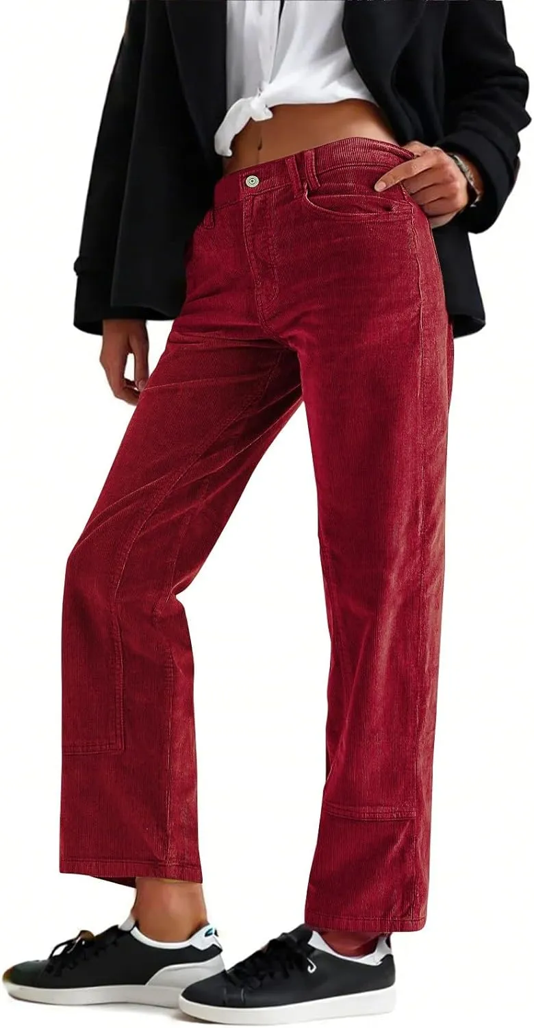 Gumipy Womens Corduroy Pants Trendy Casual Trousers Pants Loose Comfy Mid Rise Straight Leg Pants Lounge Pants with Pockets