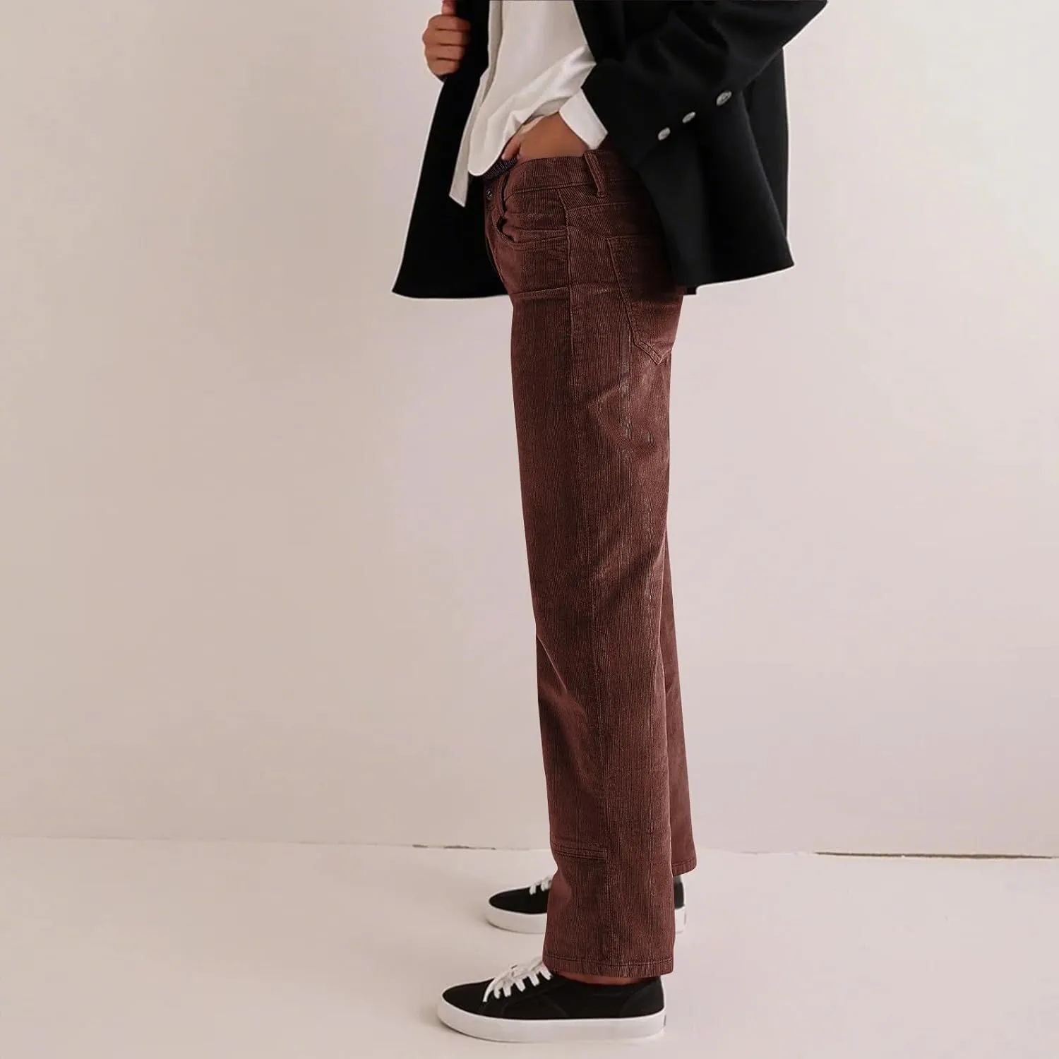 Gumipy Womens Corduroy Pants Trendy Casual Trousers Pants Loose Comfy Mid Rise Straight Leg Pants Lounge Pants with Pockets