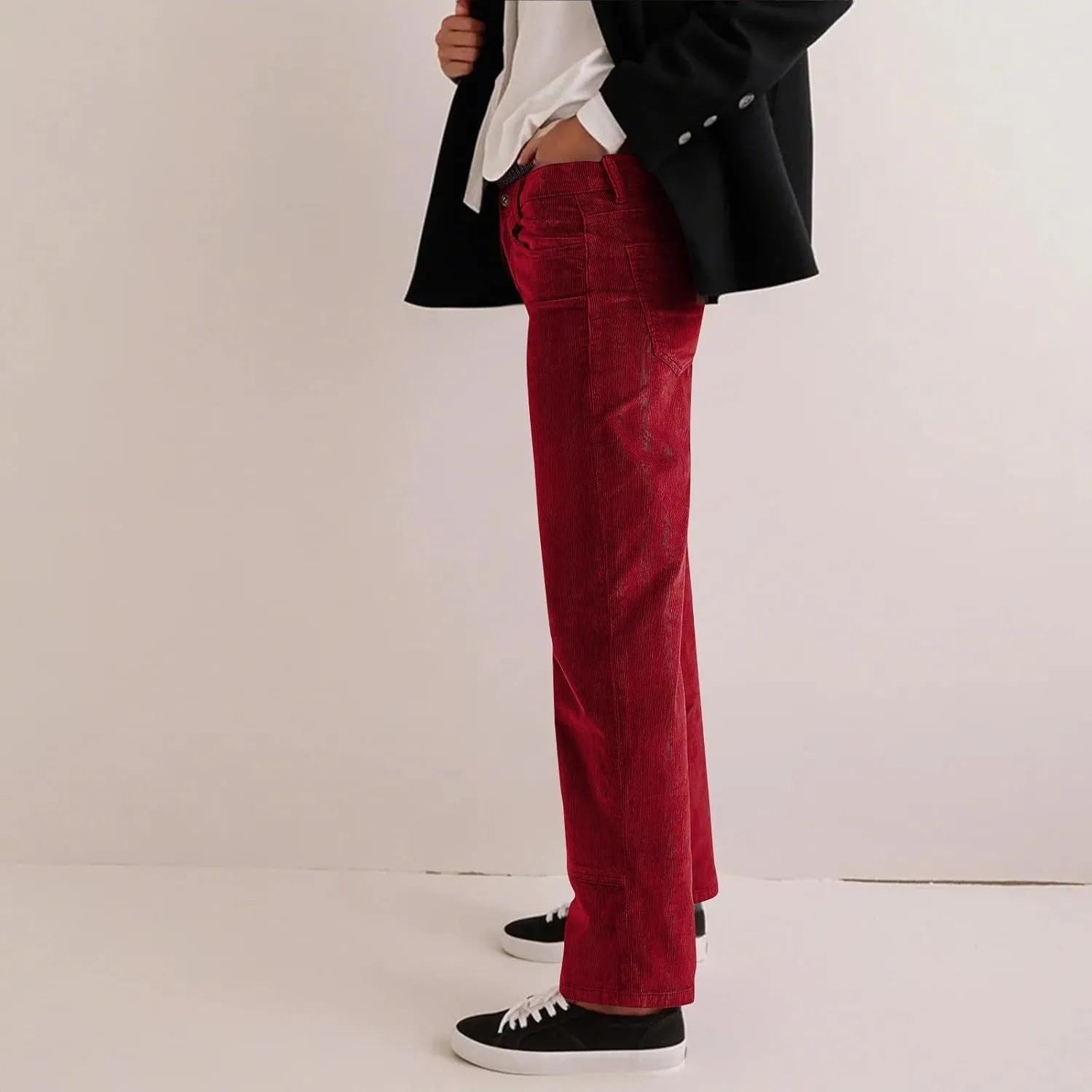 Gumipy Womens Corduroy Pants Trendy Casual Trousers Pants Loose Comfy Mid Rise Straight Leg Pants Lounge Pants with Pockets