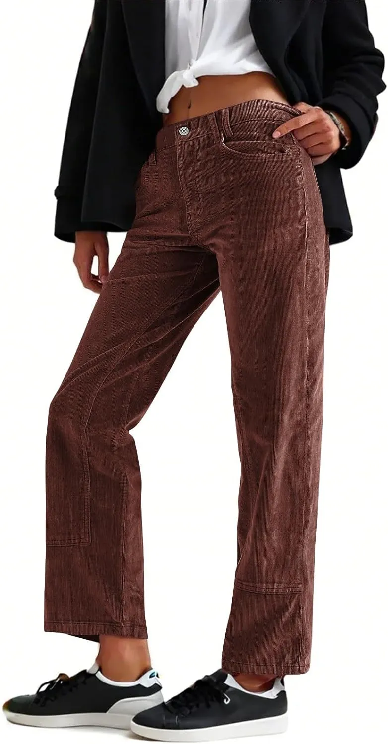 Gumipy Womens Corduroy Pants Trendy Casual Trousers Pants Loose Comfy Mid Rise Straight Leg Pants Lounge Pants with Pockets