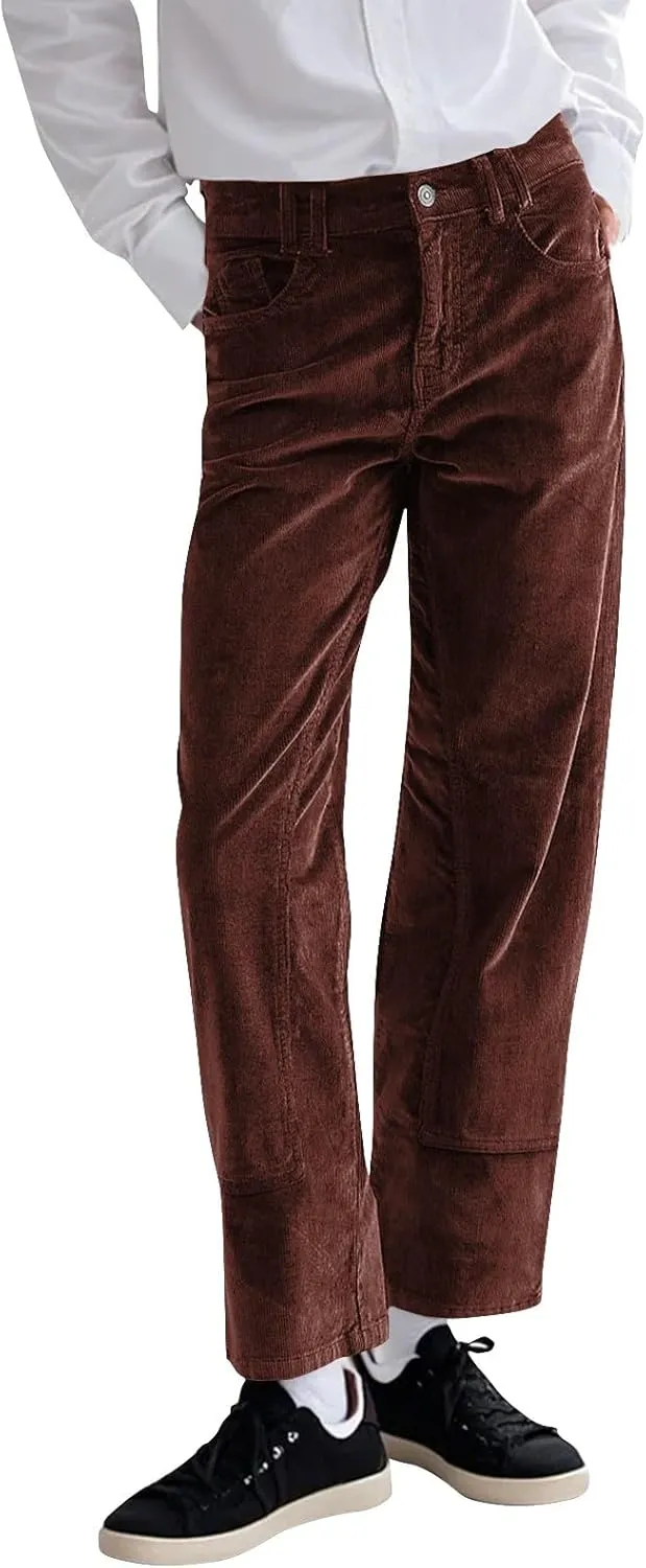 Gumipy Womens Corduroy Pants Trendy Casual Trousers Pants Loose Comfy Mid Rise Straight Leg Pants Lounge Pants with Pockets