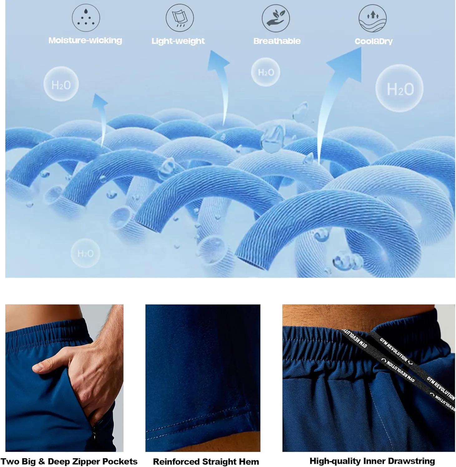GYM REVOLUTION Men's Workout Running Quick Dry Gym Training Shorts