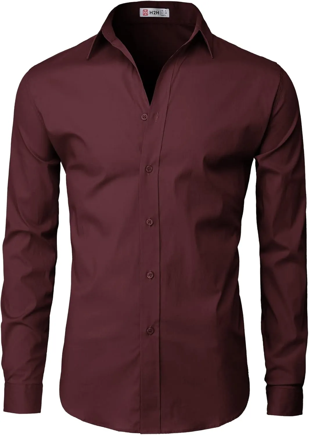 H2H Mens Slim Fit Dress Shirts Stretch Long Sleeve Basic Formal Shirts Solid Business Casual Button Down Shirts