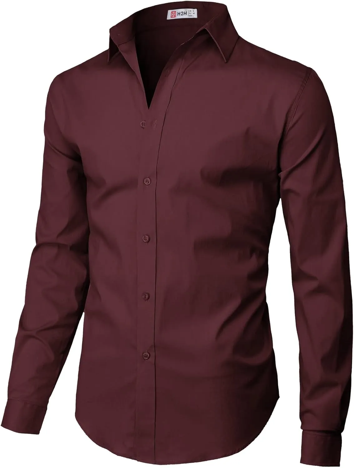 H2H Mens Slim Fit Dress Shirts Stretch Long Sleeve Basic Formal Shirts Solid Business Casual Button Down Shirts