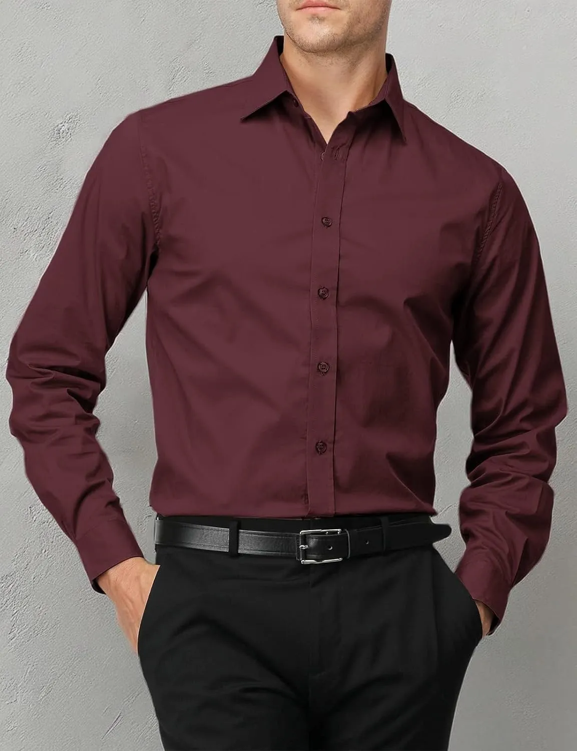H2H Mens Slim Fit Dress Shirts Stretch Long Sleeve Basic Formal Shirts Solid Business Casual Button Down Shirts