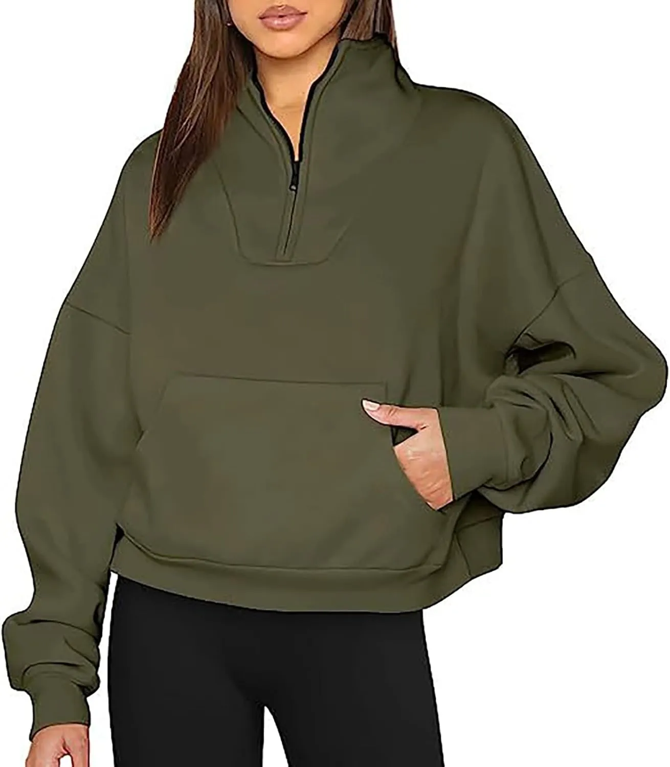Half Zip Up Hoodies For Women Crop Women's Fall Sweatshirt Long Sleeve Kangaroo Pocket Pullover Tops Loose Fit Sweatshirts
