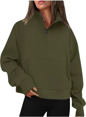 Half Zip Up Hoodies For Women Crop Women's Fall Sweatshirt Long Sleeve Kangaroo Pocket Pullover Tops Loose Fit Sweatshirts