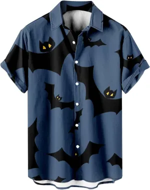 Halloween Shirts for Men Pumpkins Men's Hawaiian Shirt Button Down Short Sleeves Trendy Regular Fit Festival Shirts