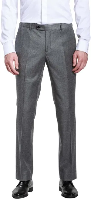 HBDesign Mens Formal Dress Slim Fit Flat Straight Grey Iron Free Pants