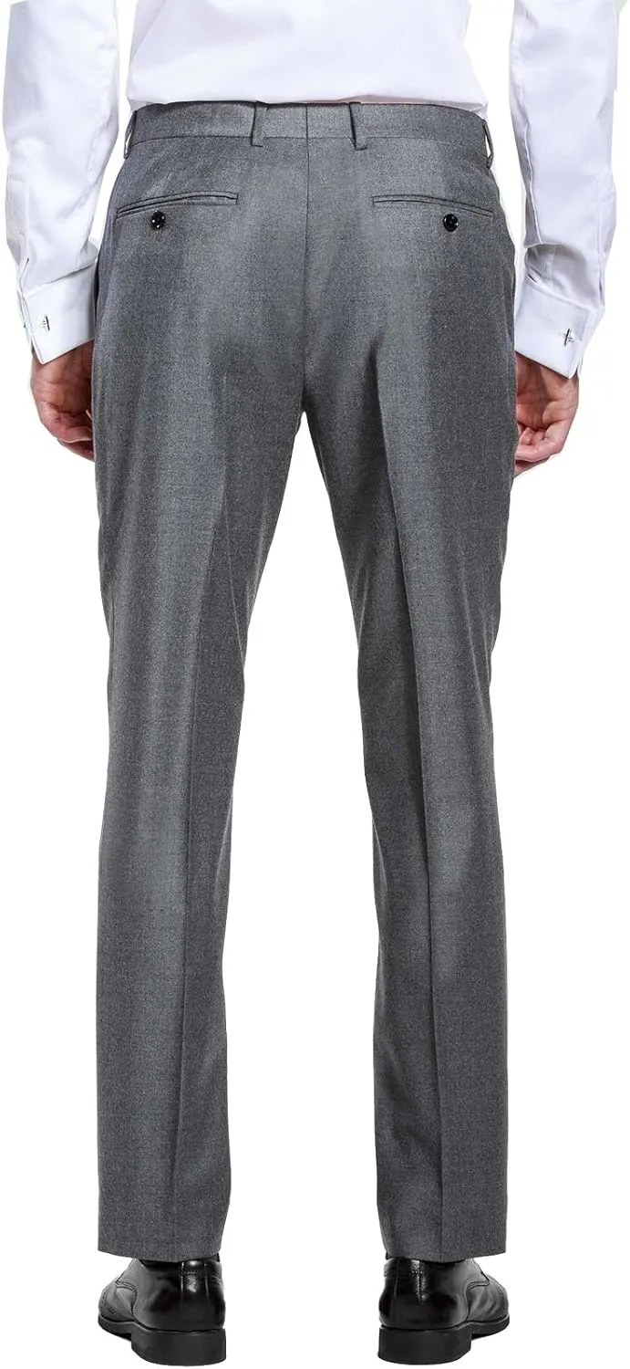HBDesign Mens Formal Dress Slim Fit Flat Straight Grey Iron Free Pants