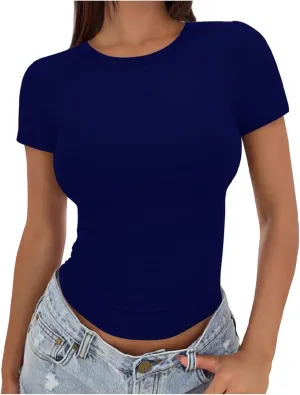 JOAU Women Going Out Casual T Shirt Summer Crew Neck Slim Fit Basic Tops 2024 Short Sleeve Shirts Y2K Fashion Outfits Clothes