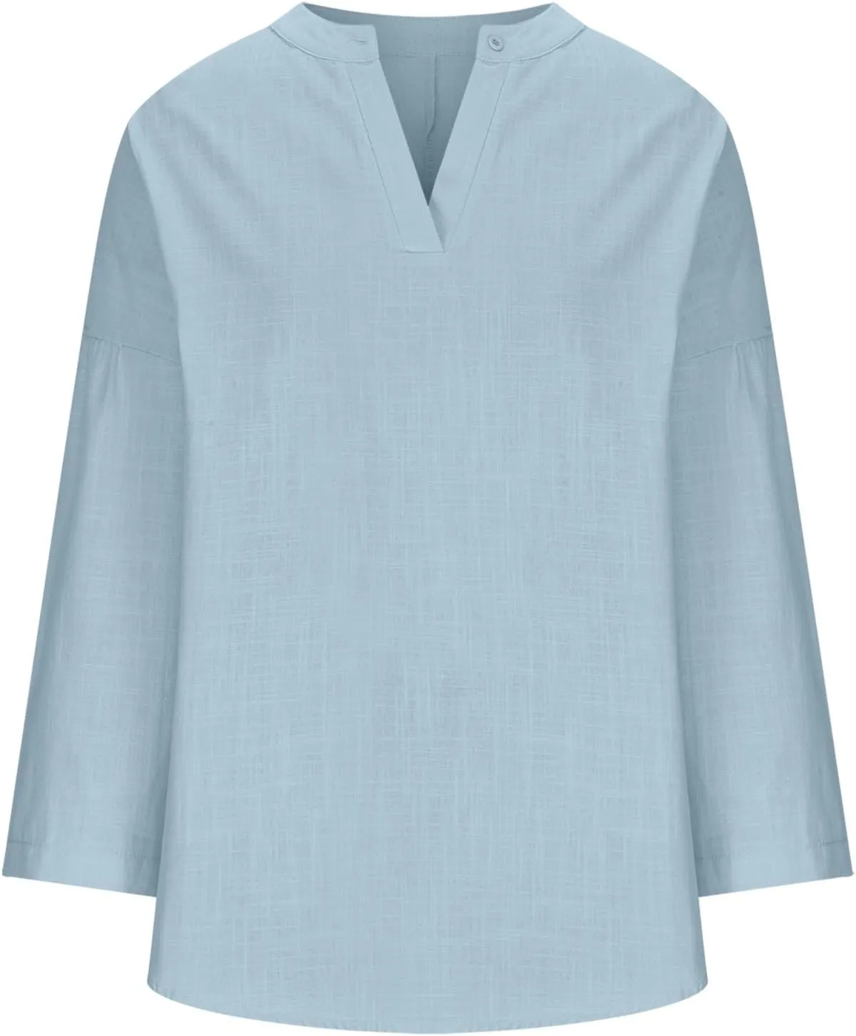 JOAU Women's Casual Cotton Linen Shirts, Summer Long Sleeve V Neck Loose Fit T Shirts Solid Button Henley Blouse Tunic Tops