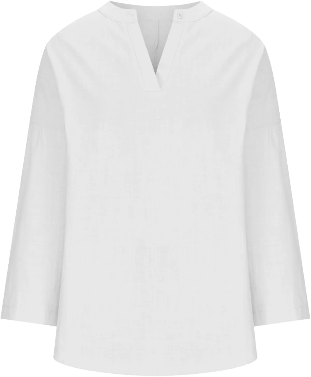 JOAU Women's Casual Cotton Linen Shirts, Summer Long Sleeve V Neck Loose Fit T Shirts Solid Button Henley Blouse Tunic Tops