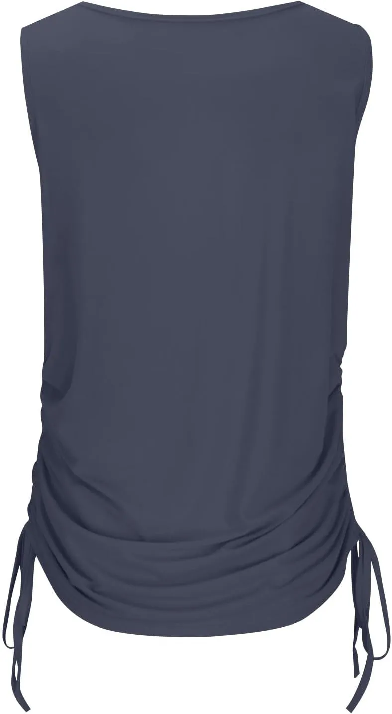 JOAU Women's Cowl Neck Tank Tops Summer Ruched Sleeveless Casual Shirts Drawstring Tie Side Shirring Tunic Blouse Plus Size