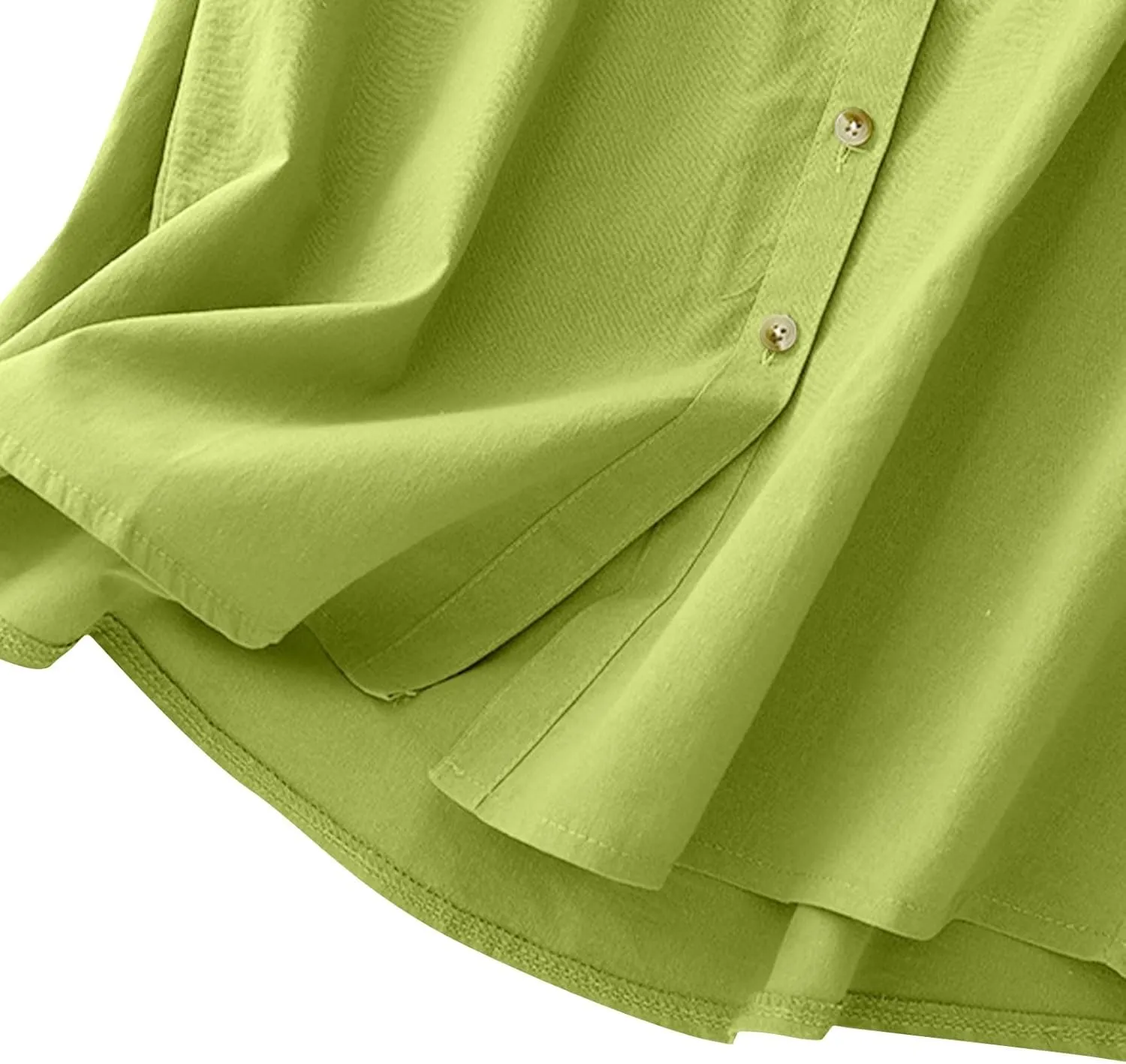 JOAU Women's Summer Button Down Cotton Linen Shirts Casual Sleeveless Frill Trim Crew Neck Cute Tank Tops Dressy Blouses
