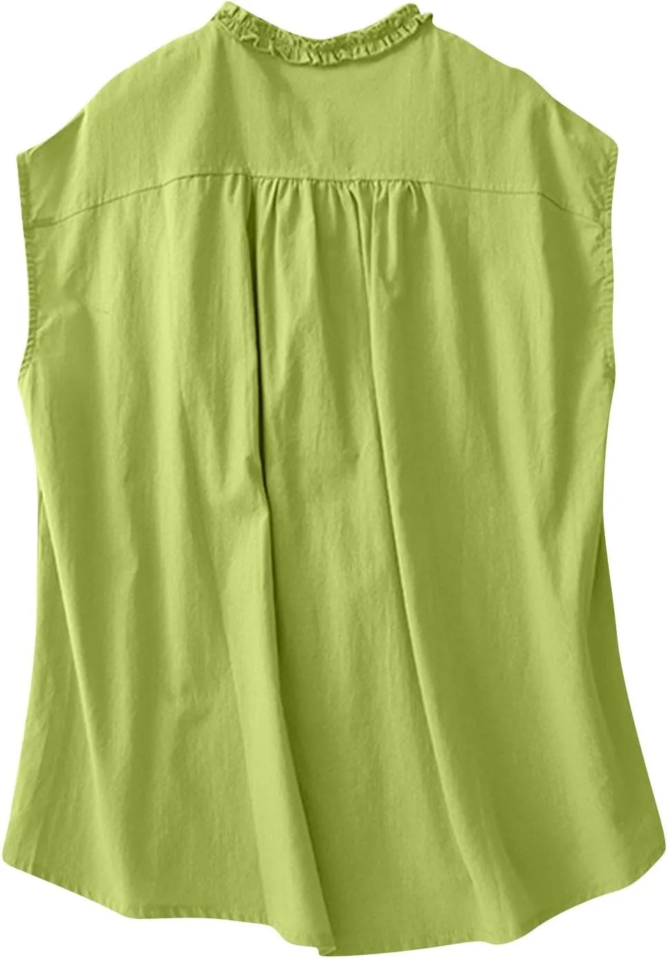 JOAU Women's Summer Button Down Cotton Linen Shirts Casual Sleeveless Frill Trim Crew Neck Cute Tank Tops Dressy Blouses