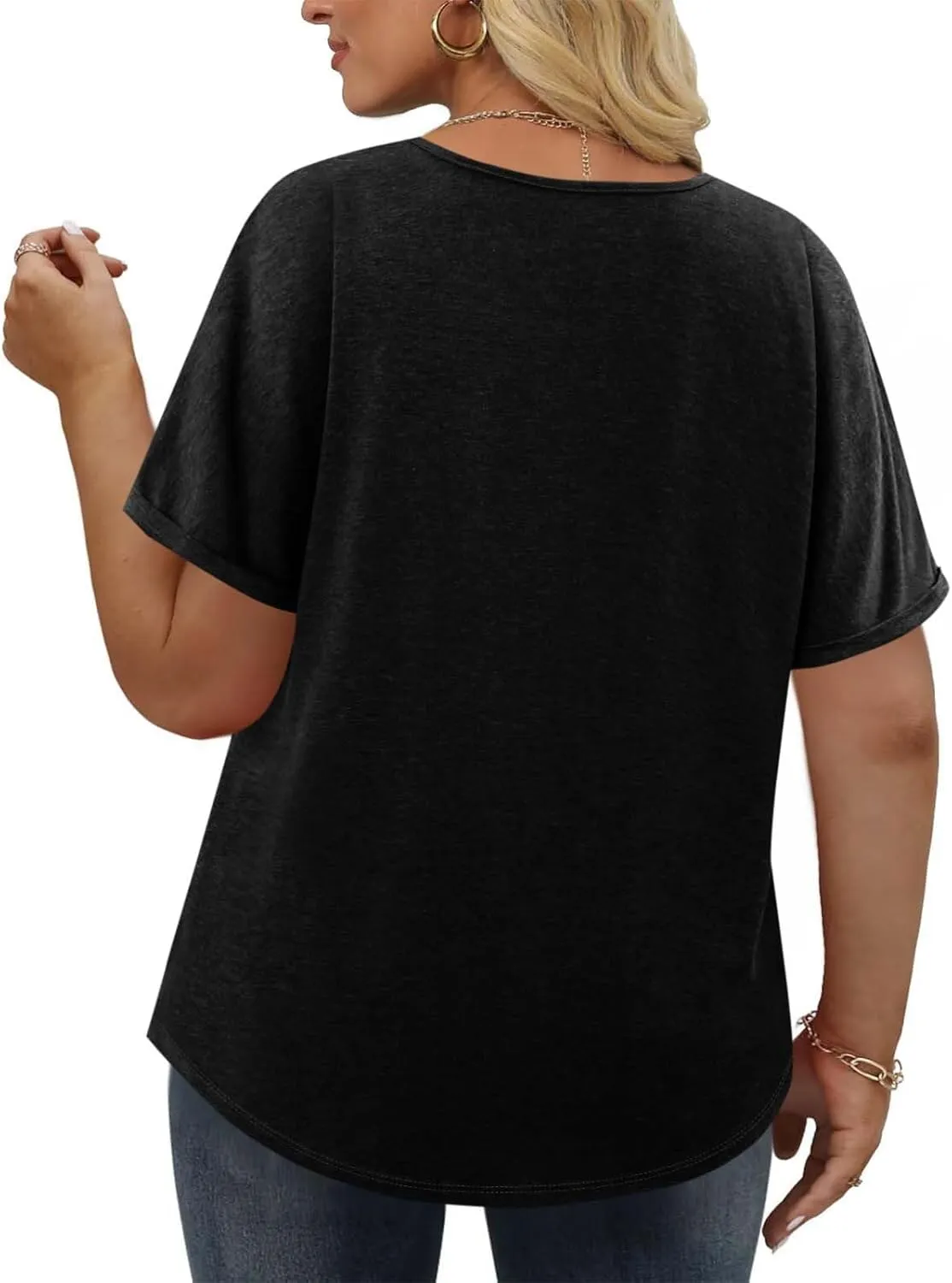 JOAU Womens Summer Plus Size Tunic Tops Trendy V Neck Short Sleeve Blouses Dressy Casual Loose Button Pleated Front Shirts