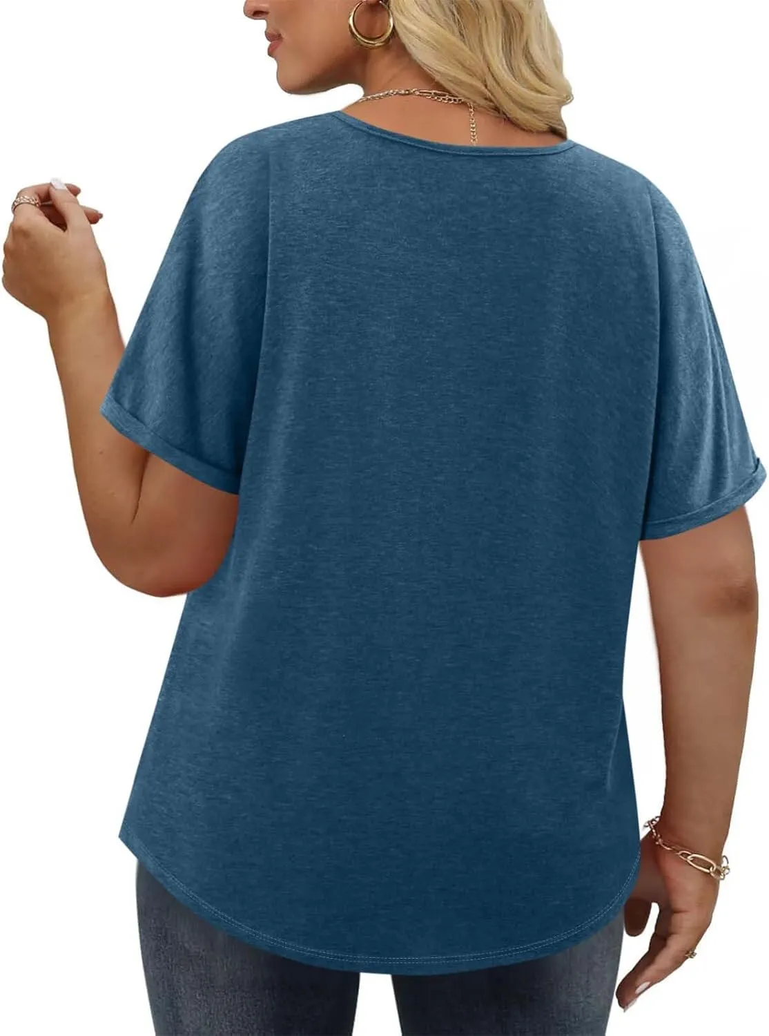 JOAU Womens Summer Plus Size Tunic Tops Trendy V Neck Short Sleeve Blouses Dressy Casual Loose Button Pleated Front Shirts