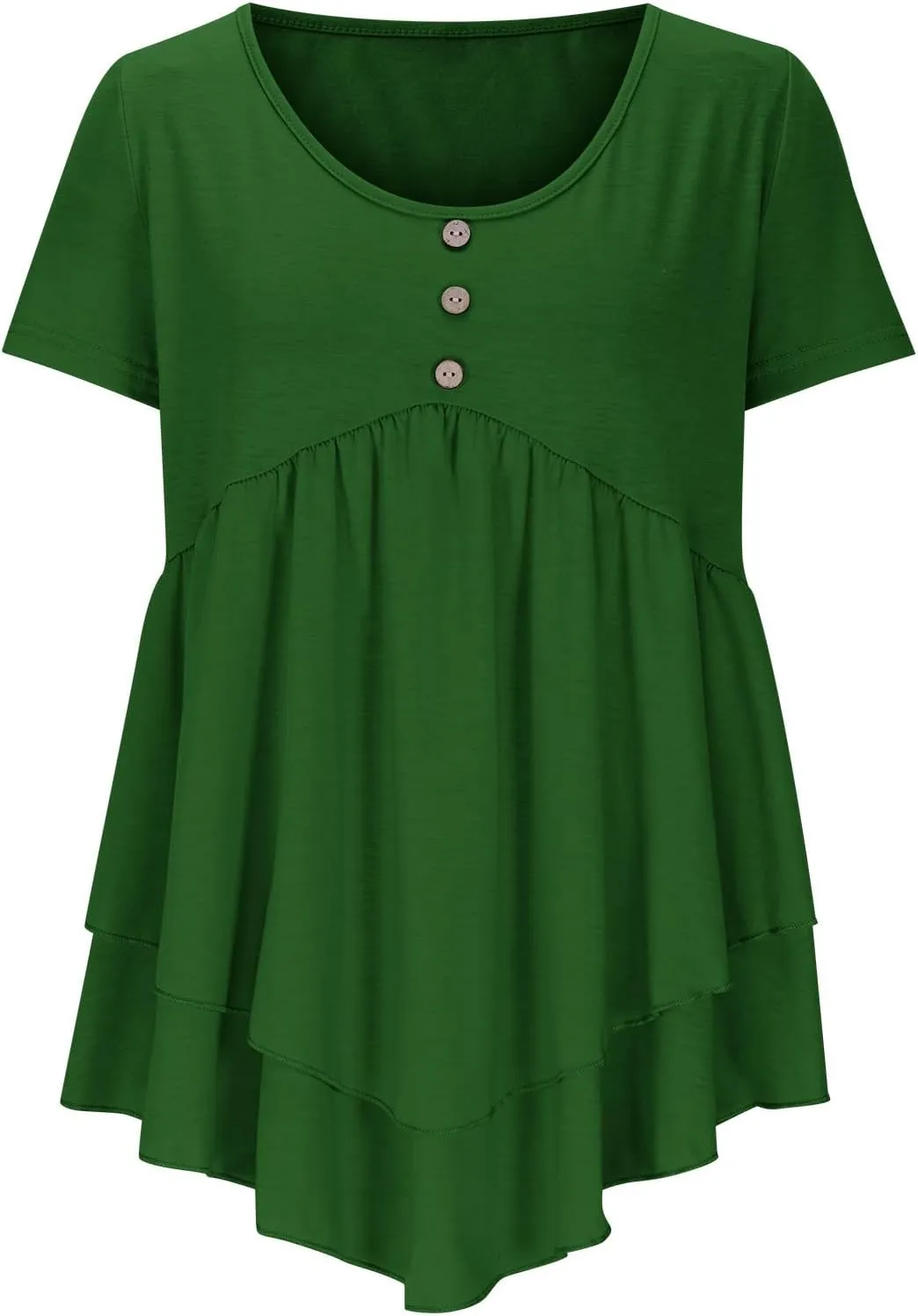 JOAU Womens Summer Short Sleeve Tunic Tops Casual Pleated Crew Neck Babydoll Shirts Flowy Ruffle Button Beach Peplum Blouses