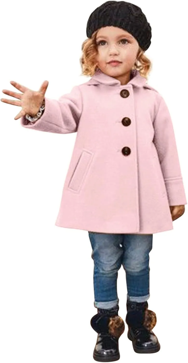 Kids Baby Girls Coat Jacket Warm Jacket Winter Simple Breasted Trench Coat Outwear Wool Blend Coat for 18M-6T