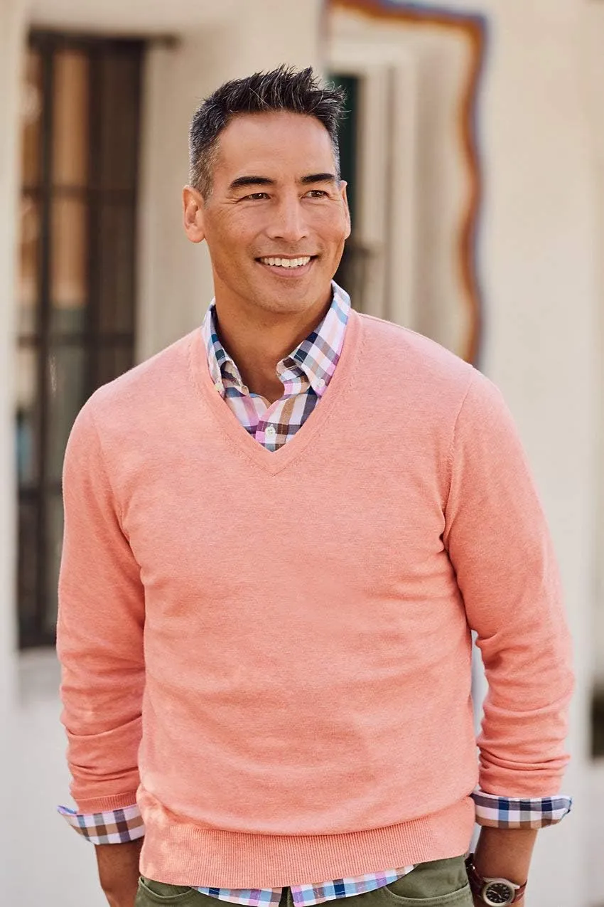 Lands' End Men's Classic Fit Fine Gauge Supima Cotton V-Neck Sweater
