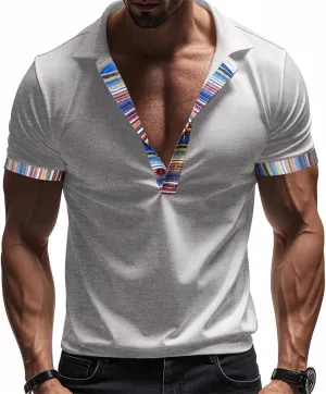 Lapel Collared Muscle Polo Shirts Men Slim Fit Textured Knit Polo Shirts Short Sleeve Button Down Shirts Casual