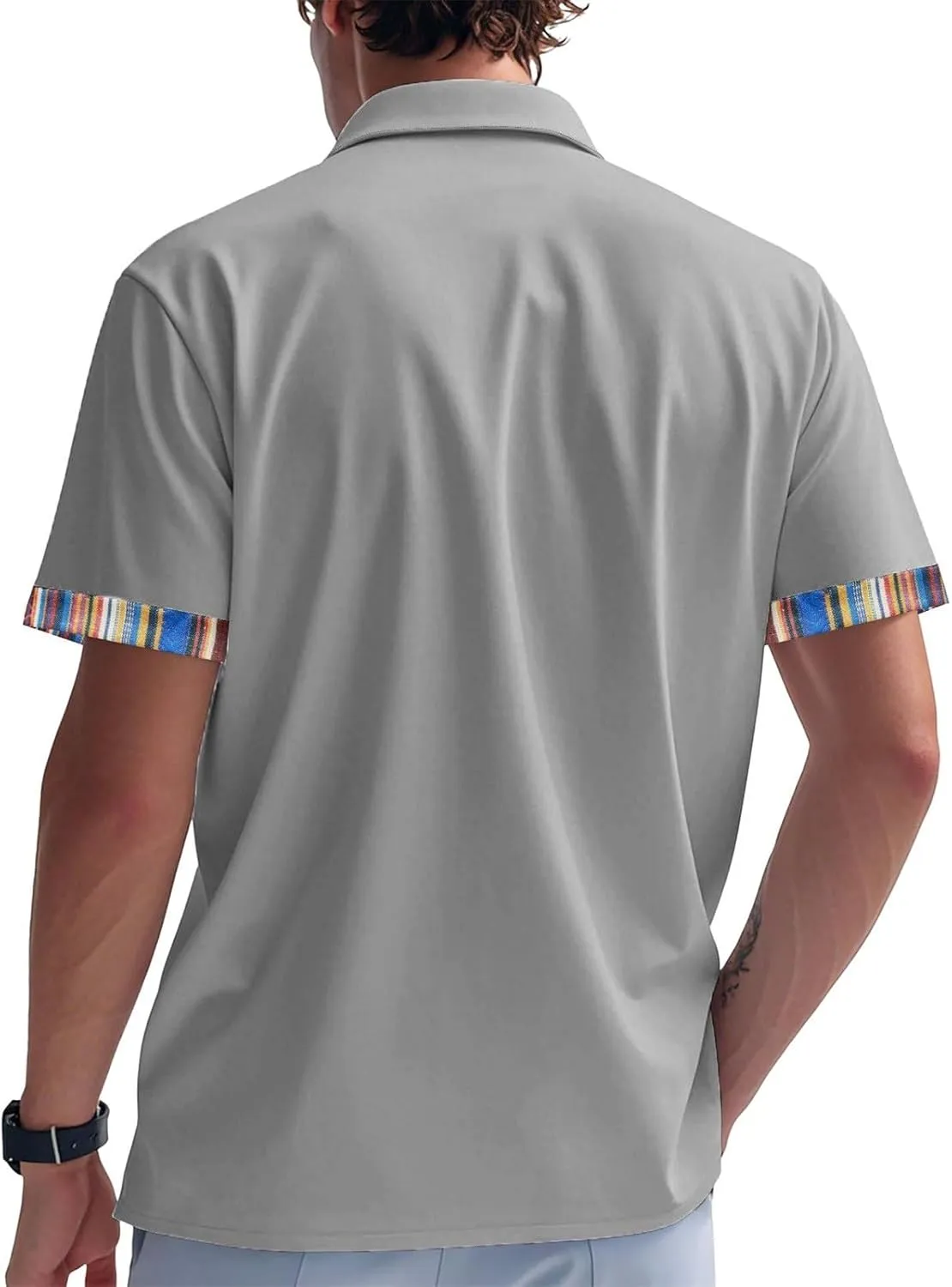 Lapel Collared Muscle Polo Shirts Men Slim Fit Textured Knit Polo Shirts Short Sleeve Button Down Shirts Casual