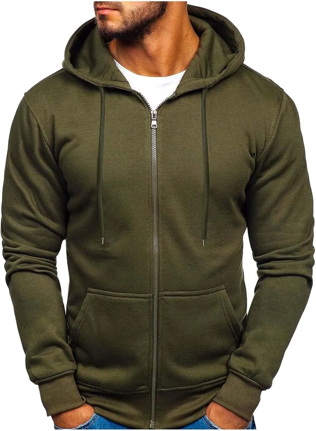 LCMTWX Men's Hooded Fleece Sweatshirt Large Size Sweater Jacket With Zip Pockets Graphic Drawstring Pullover Long Sleeve