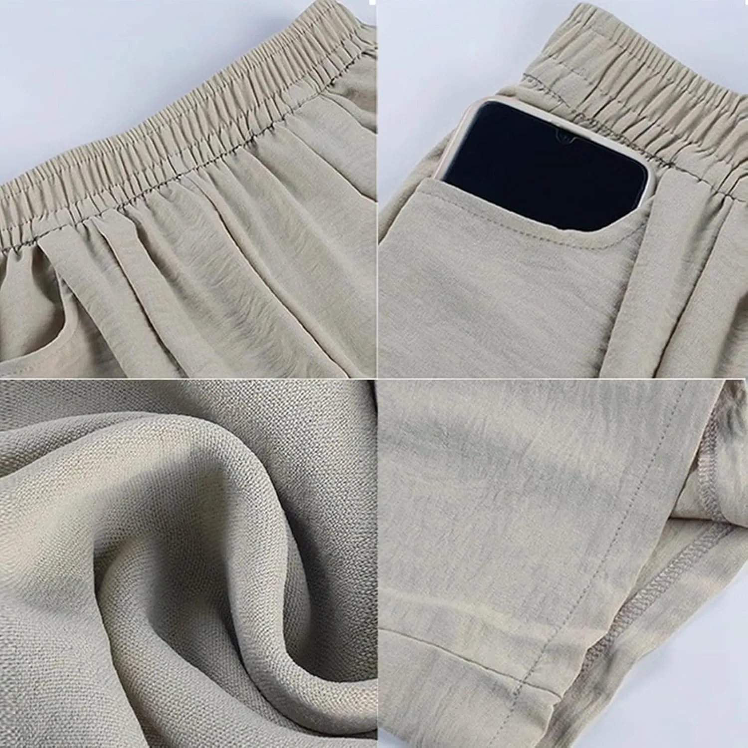 Lightweight Pants for Women Trendy Casual Elastic High Waisted Straight Leg Long Pants Lounge Trousers with Pockets