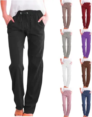 Linen Pants Women Plus Size Elastic Waist Pants Straight Leg Jogger Pants Summer Lounge Pants Casual Beach Pants