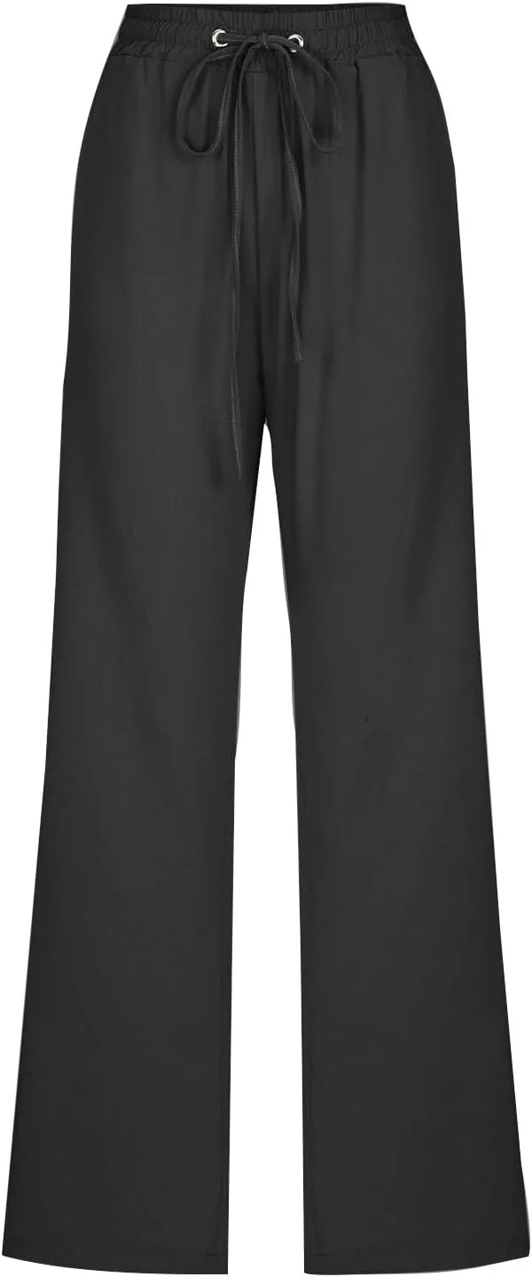 Linen Pants Women Plus Size Elastic Waist Pants Straight Leg Jogger Pants Summer Lounge Pants Casual Beach Pants