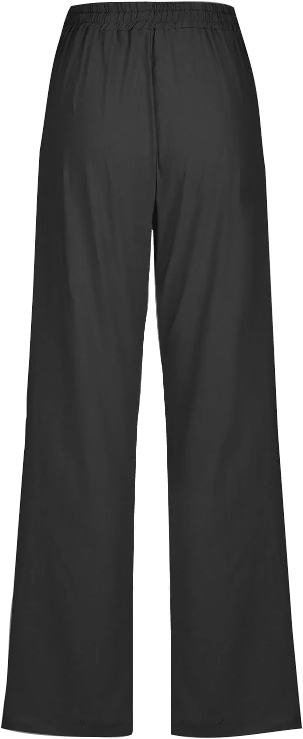 Linen Pants Women Plus Size Elastic Waist Pants Straight Leg Jogger Pants Summer Lounge Pants Casual Beach Pants