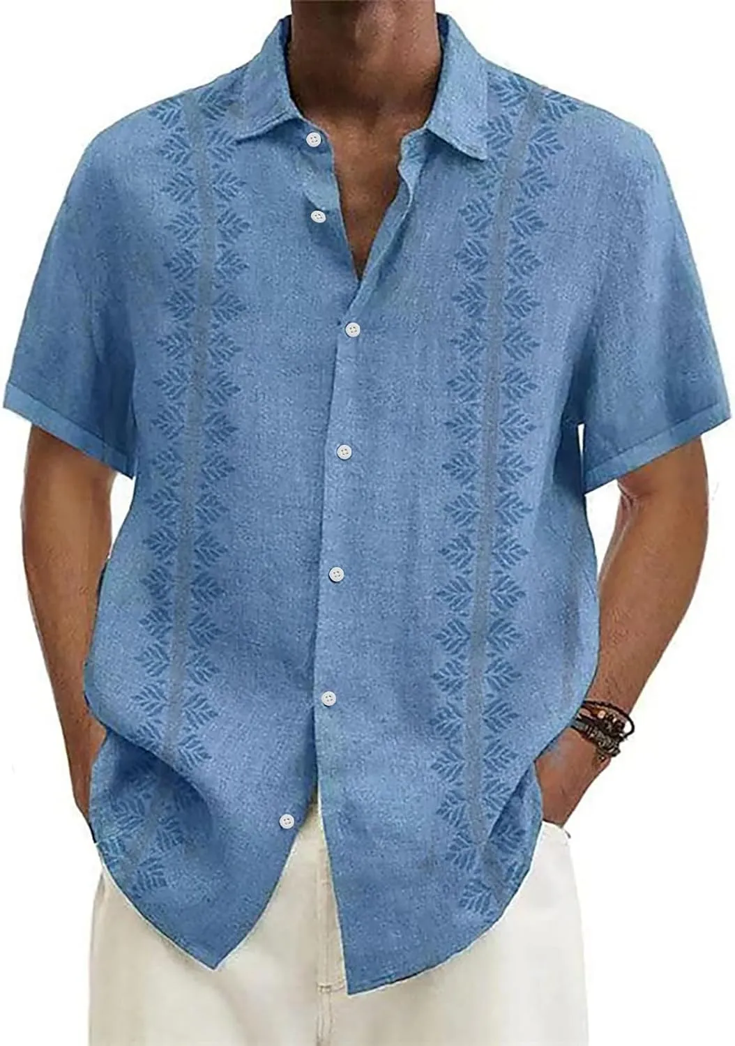 Linen Shirts for Men Cuban Shirts Guayabera Button Down Shirt Short Sleeve Summer Hawaiian Shirt