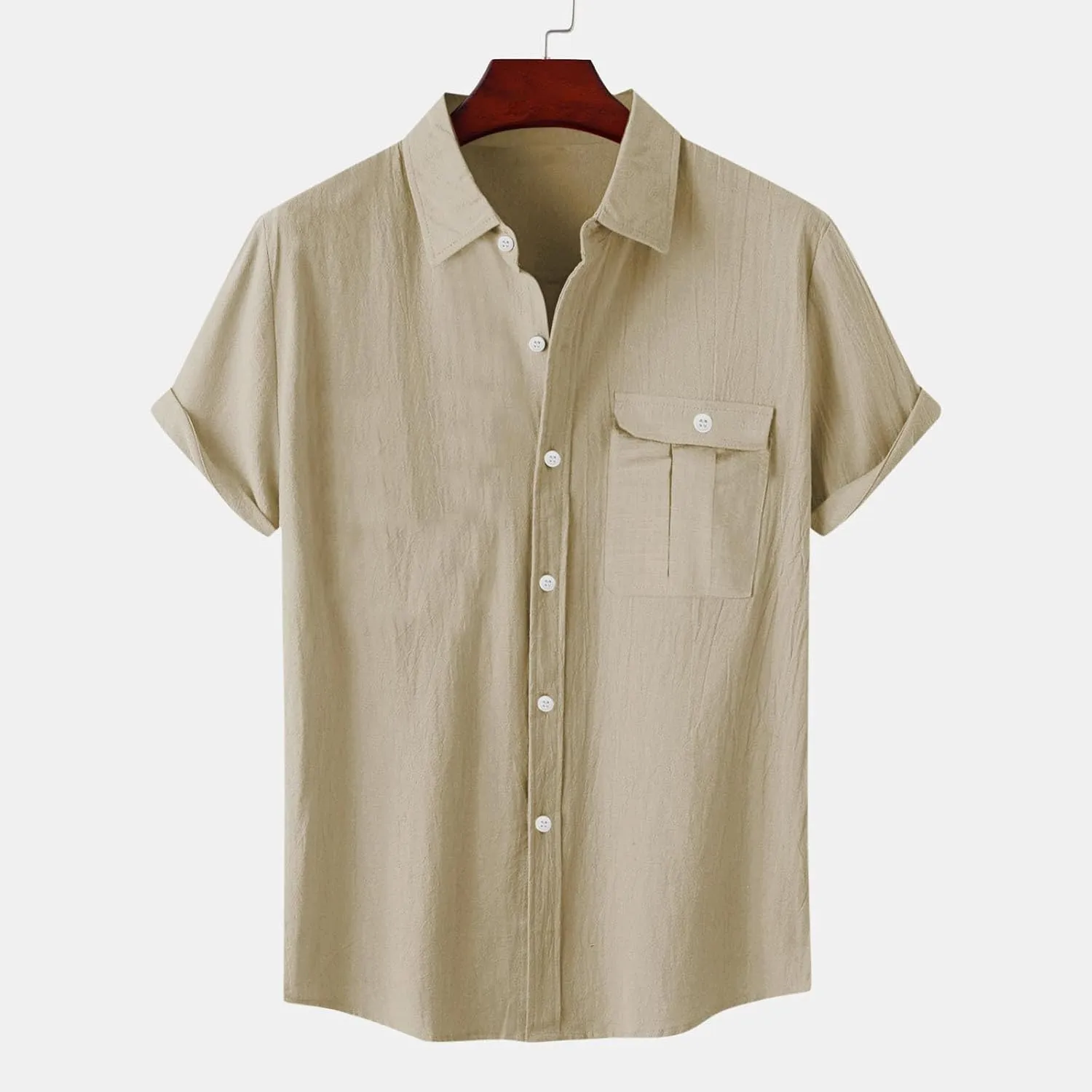 Linen Shirts for Men Mens Short Sleeve Button Down Shirts Collared Summer Beach T-Shirts Vacation Tops