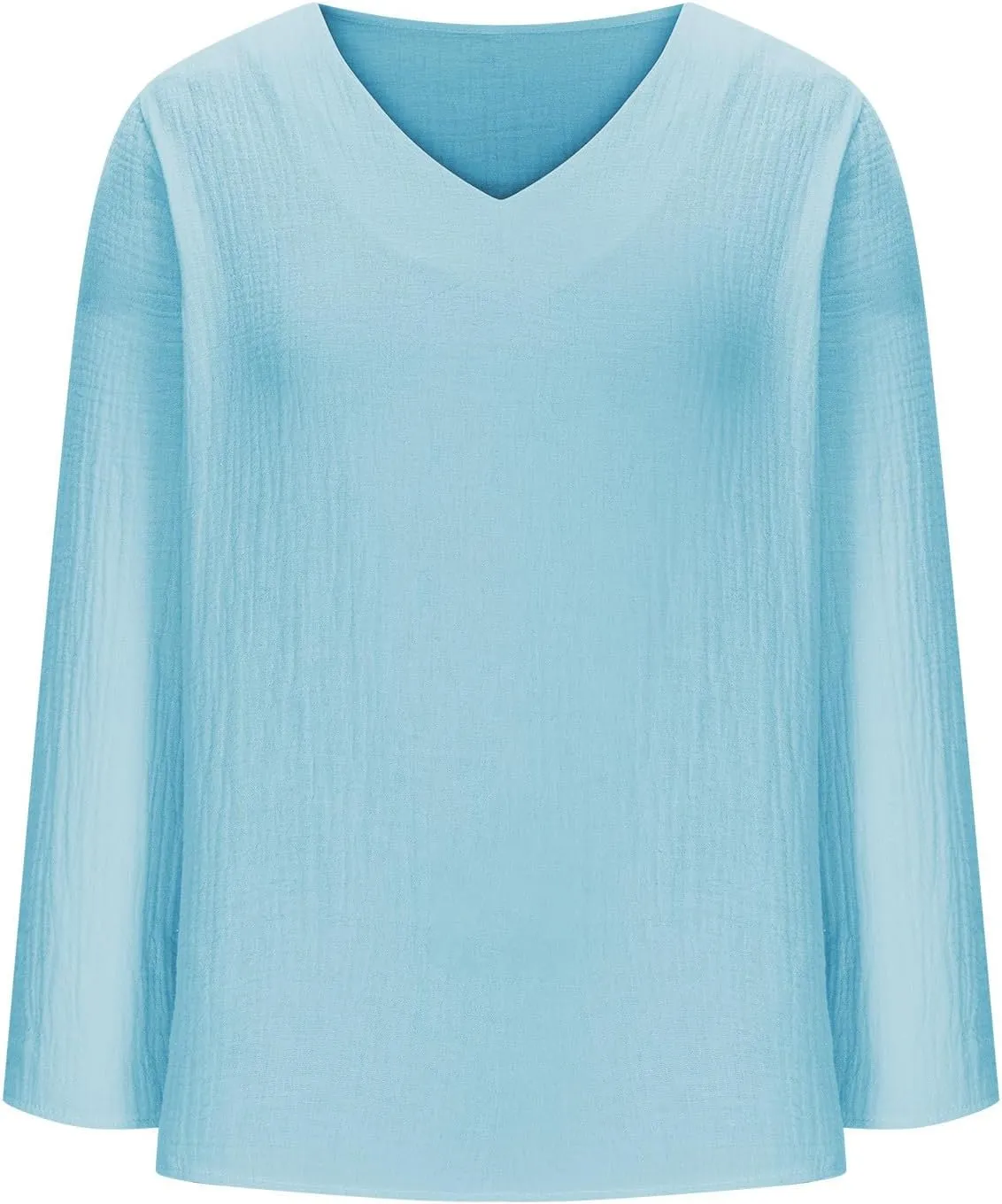 Linen Shirts for Women Casual V-Neck Long Sleeve T Shirt Loose Fit Solid Lightweight Blouse Trendy Summer Beach Tops