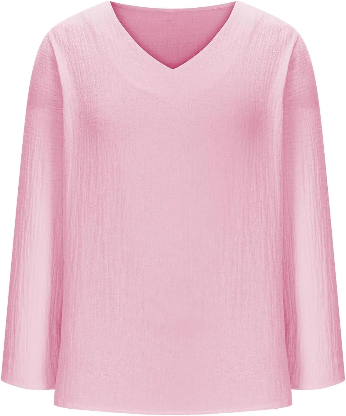 Linen Shirts for Women Casual V-Neck Long Sleeve T Shirt Loose Fit Solid Lightweight Blouse Trendy Summer Beach Tops