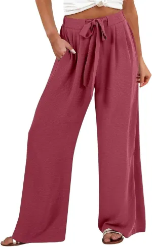 Linen Wide Leg Pants Womens Summer Pants Lightweight Plus Size Button Beach Cotton High Waisted Palazzo Trousers