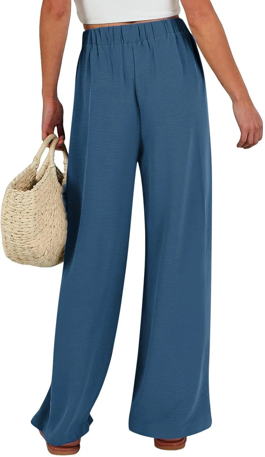 Linen Wide Leg Pants Womens Summer Pants Lightweight Plus Size Button Beach Cotton High Waisted Palazzo Trousers